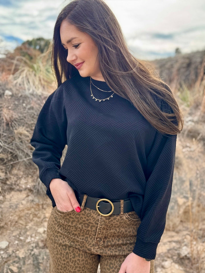 Leila Black Textured Top