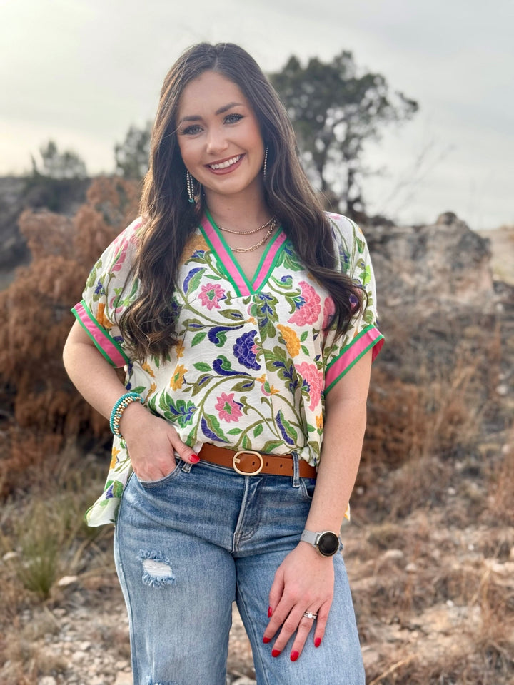 Hally Pink & Green Floral Top