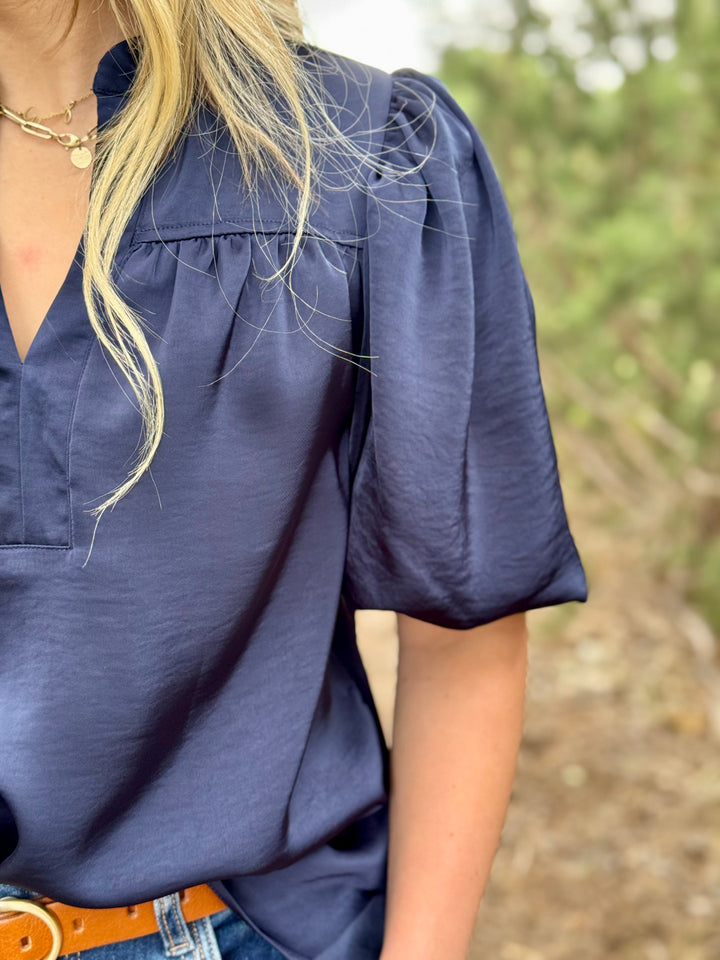 Carlinda Navy V-Neck Top