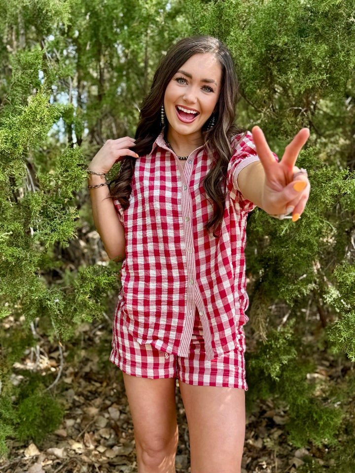 Vivian Red Gingham Short Set