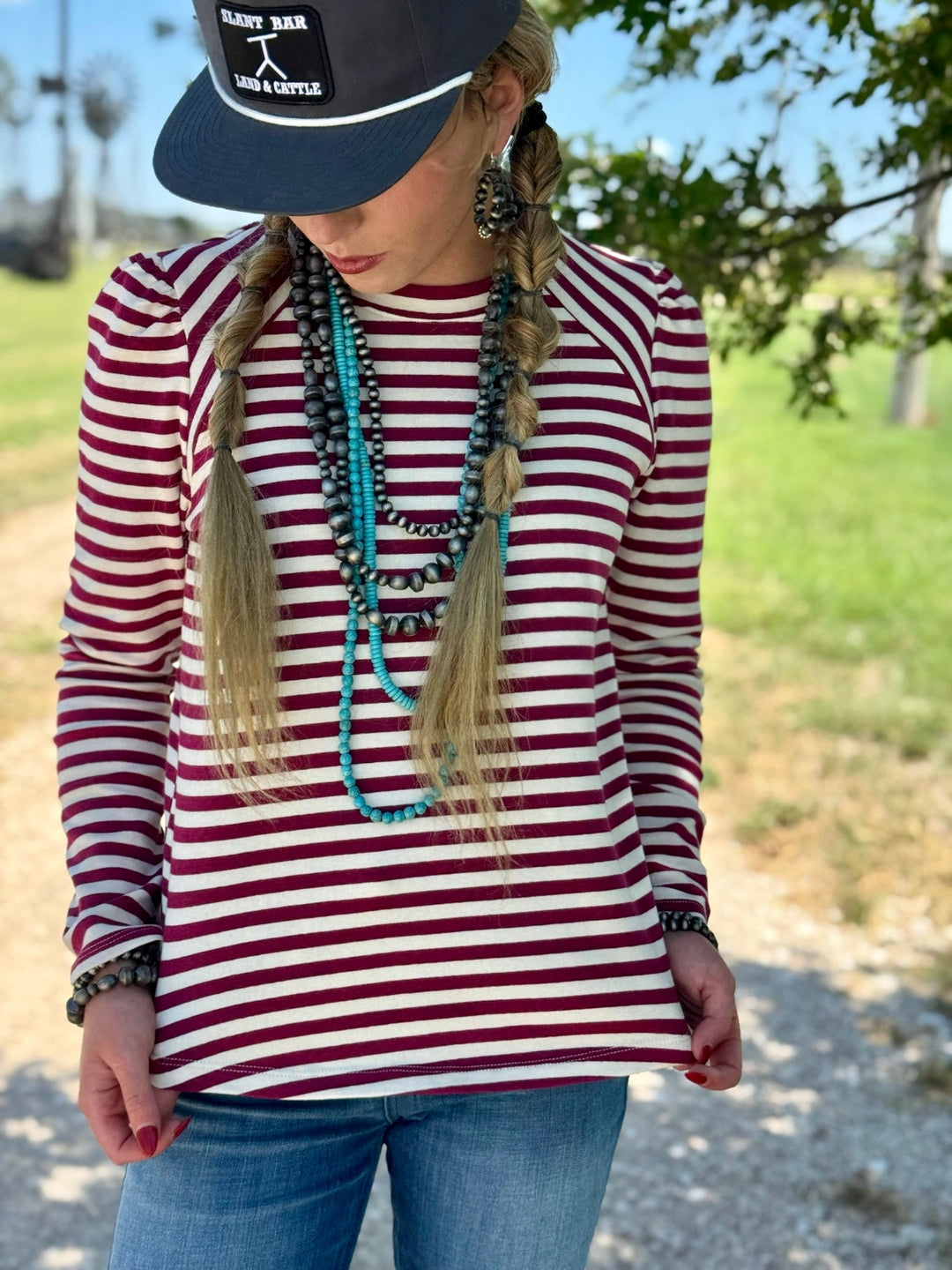 Landry Magenta & Cream Striped Long Sleeve Top