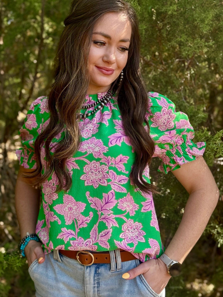 Floral Galore Green Top