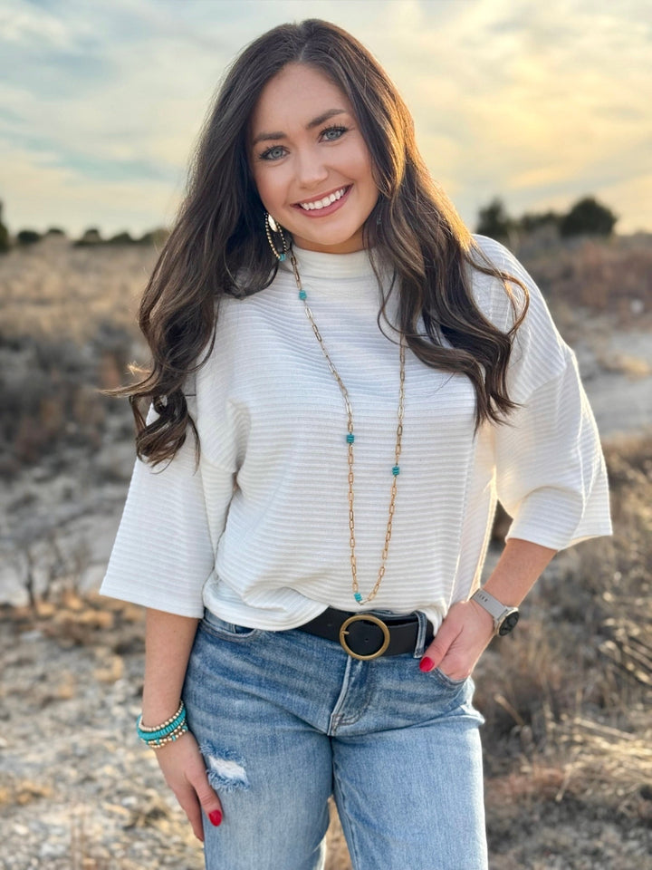 Kaitlyn White Ribbed Drop Shoulder Top