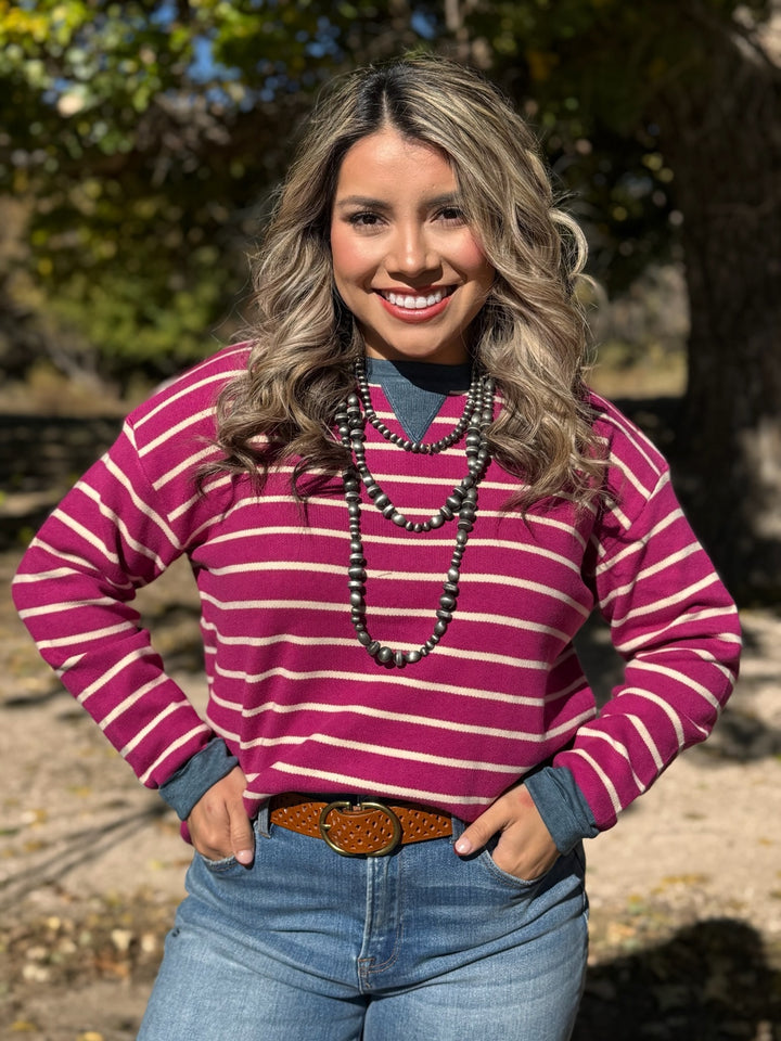 Layla Plum Striped Top