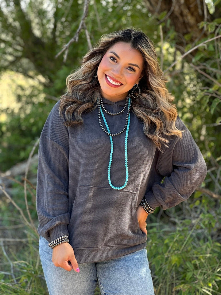 Jasmine Grey Textured Hooded Pullover