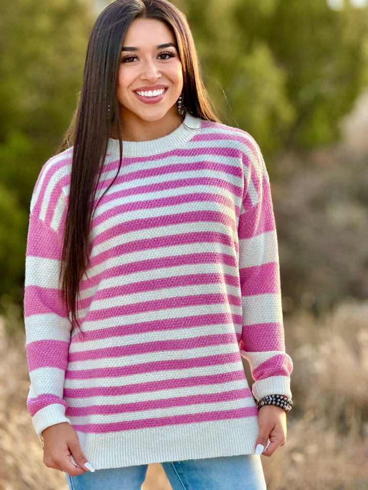 Robbie Pink & Cream Striped Sweater