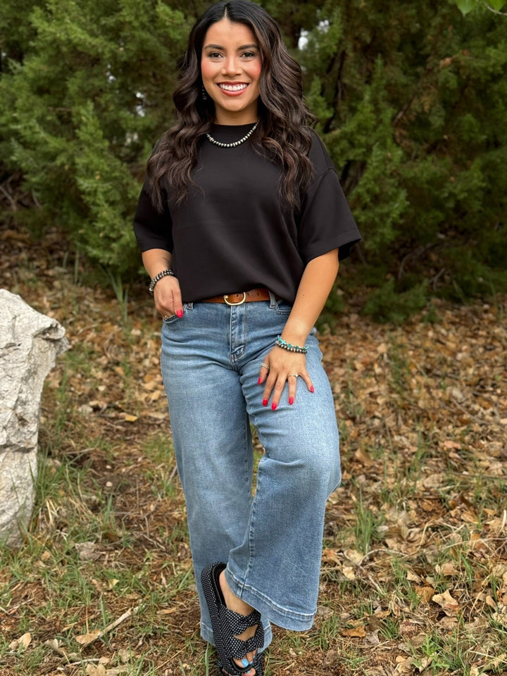 Tessa Black Scuba Knit Top