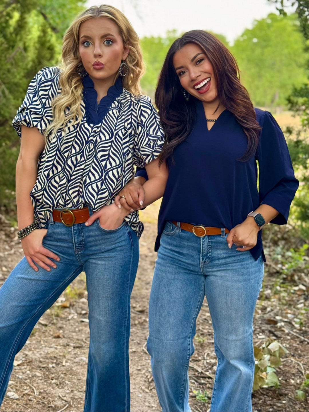 Brea Navy V-Neck Top