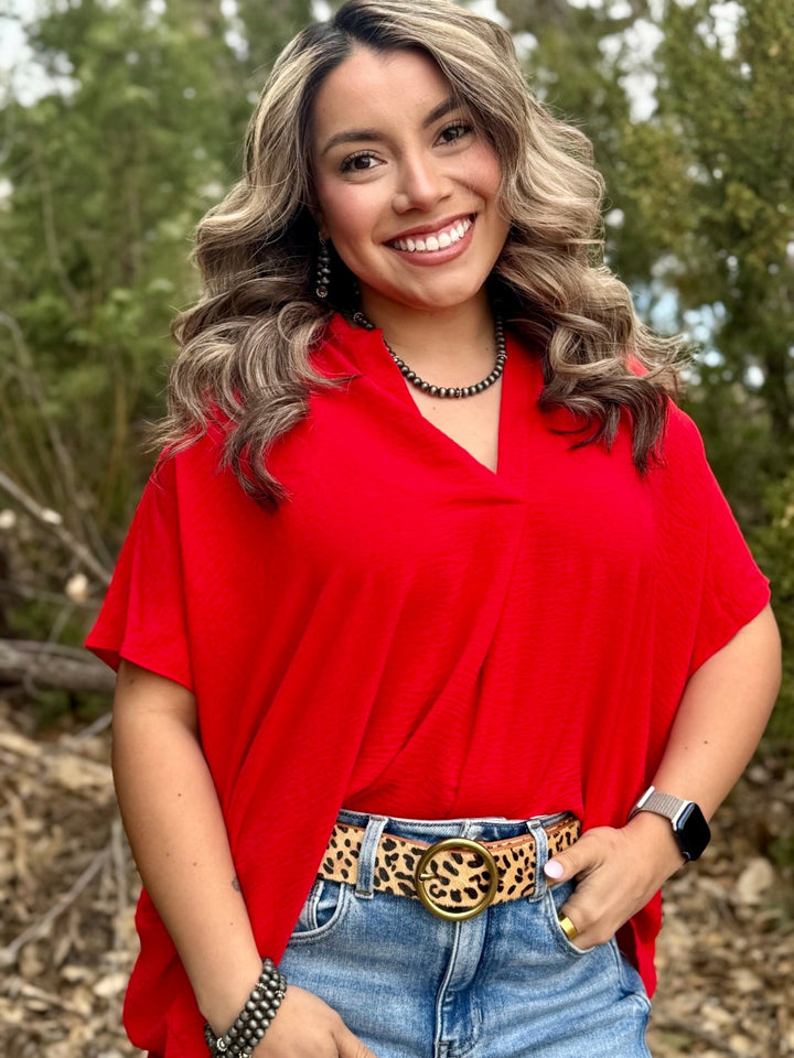 Francesca Red V-Neck Top
