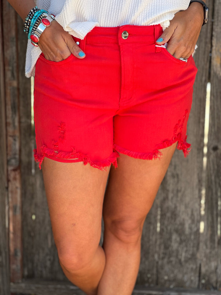 Roxie Red Distressed Shorts by Risen