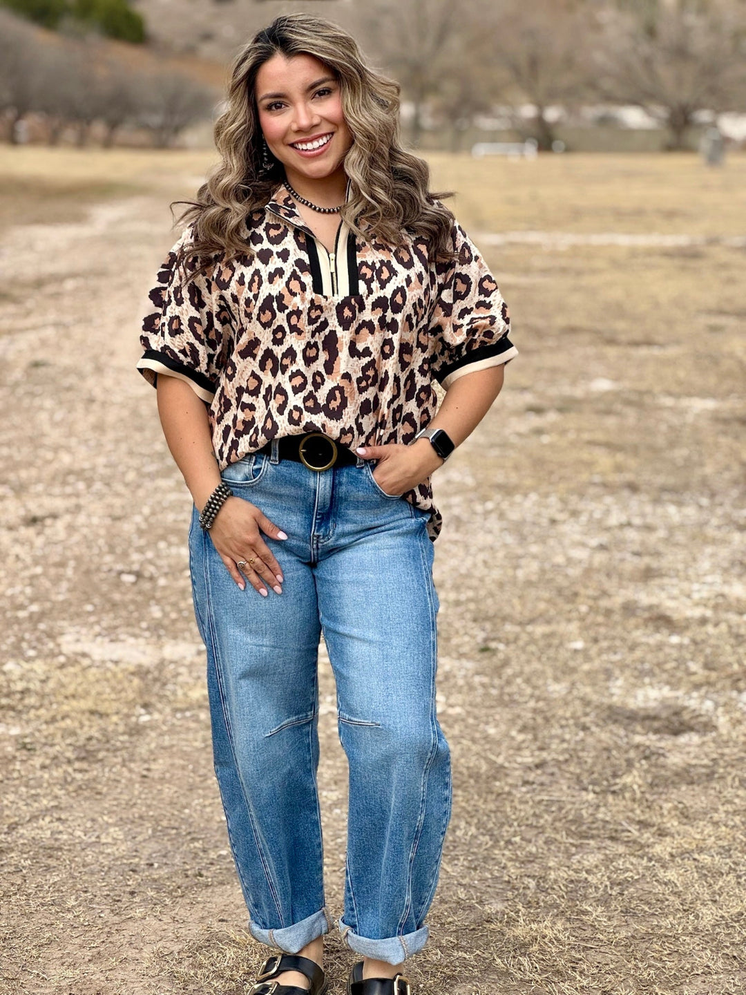 Jade 1/4 Zip Leopard Top