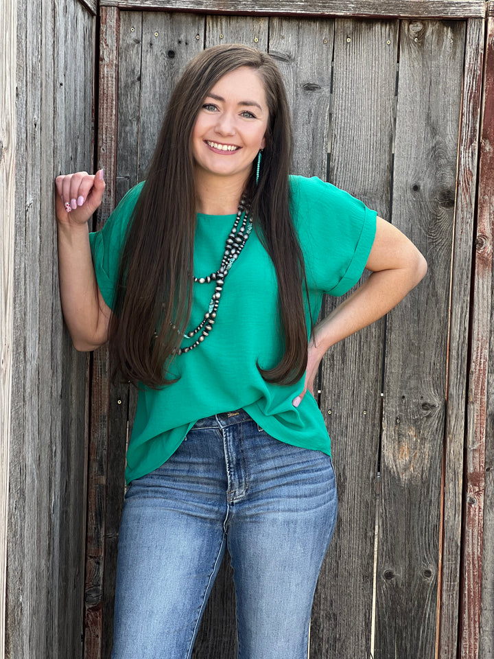 Jade Green Capped Sleeve Blouse