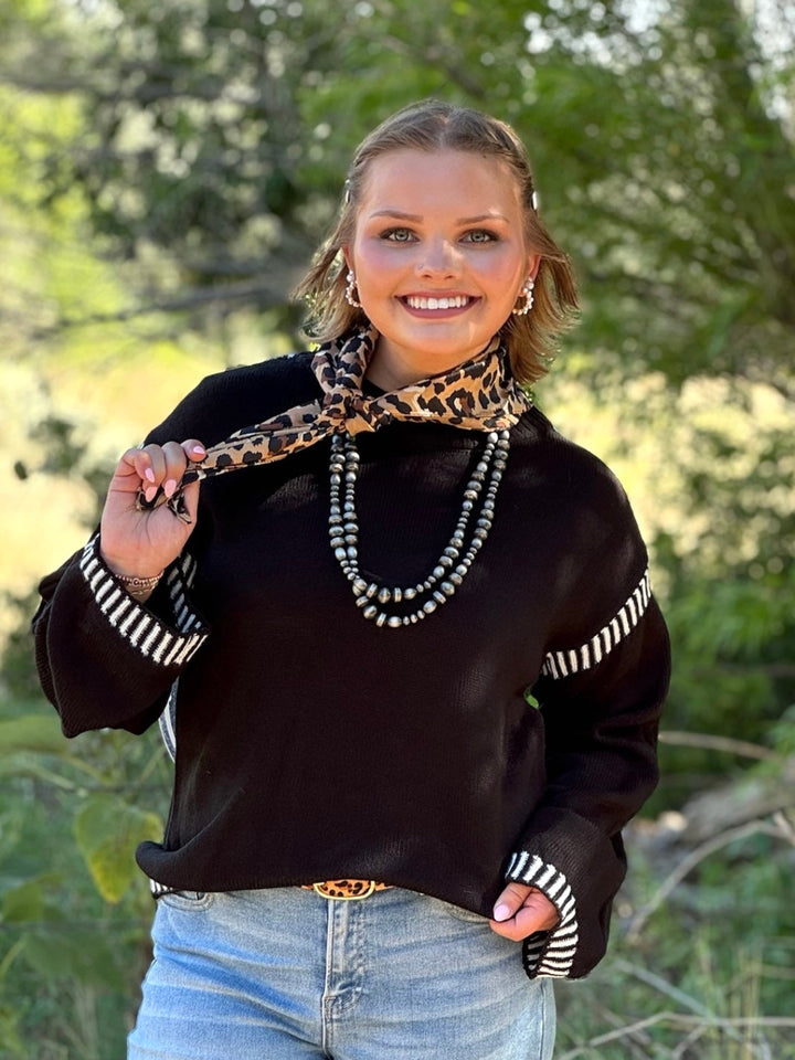 Rachel Contrast Trim Long Sleeve Sweater