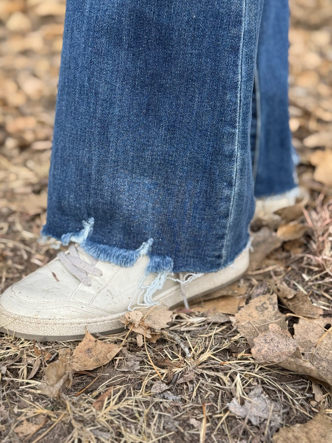 Aliyah Dark Wash Raw Hem Flare Jeans by Risen