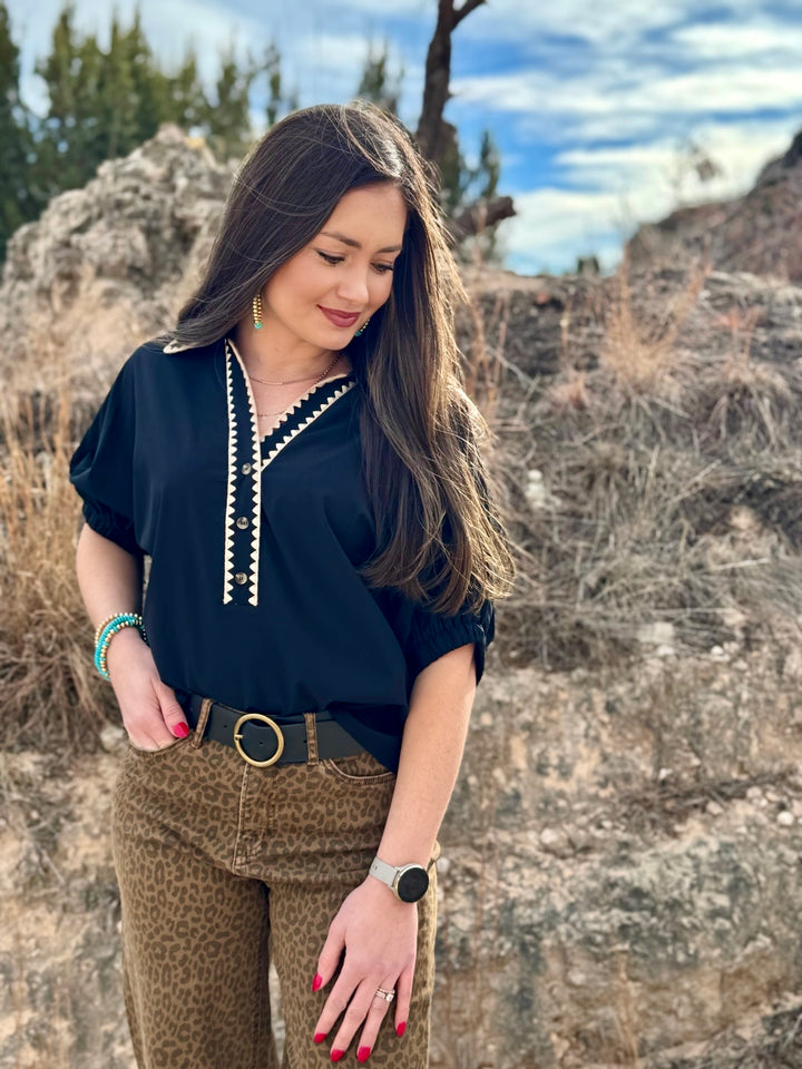 Kara Black Collared Blouse