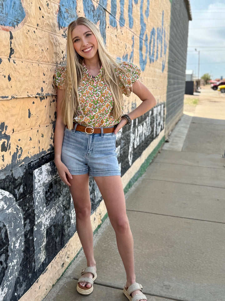 Haley Green & Pink Clover Blouse by Ivy Jane