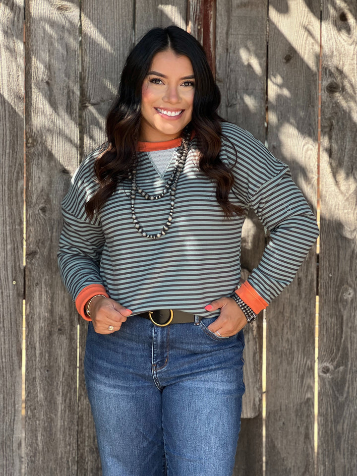 Marissa Teal Striped Pullover