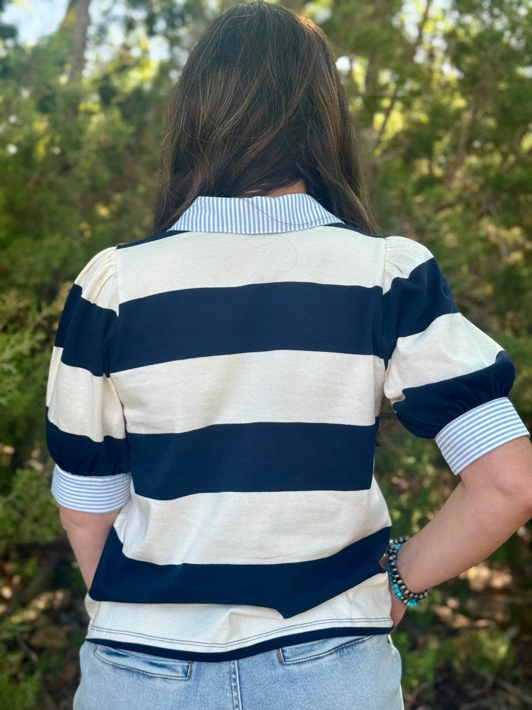Noelle Navy & Cream Striped Top