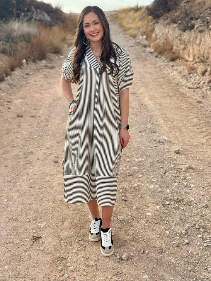 Kelsey Striped V-Neck Midi Dress