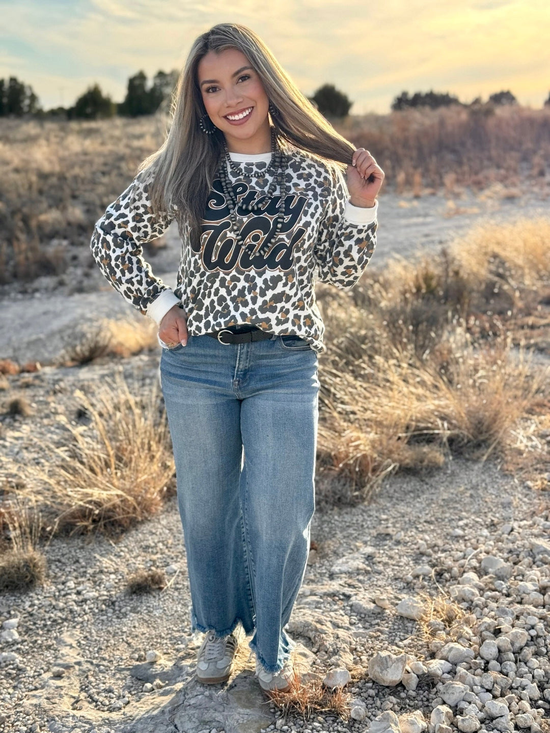 Stay Wild Leopard Pullover by Texas True Threads