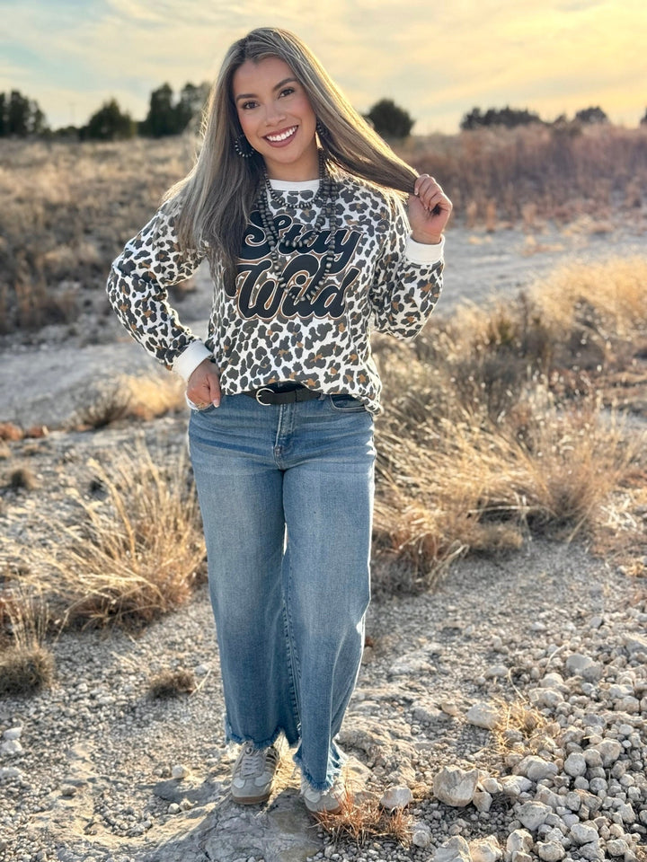 Stay Wild Leopard Pullover by Texas True Threads