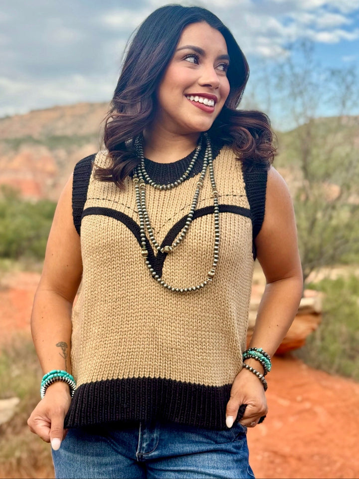 Western Tan Sleeveless Sweater