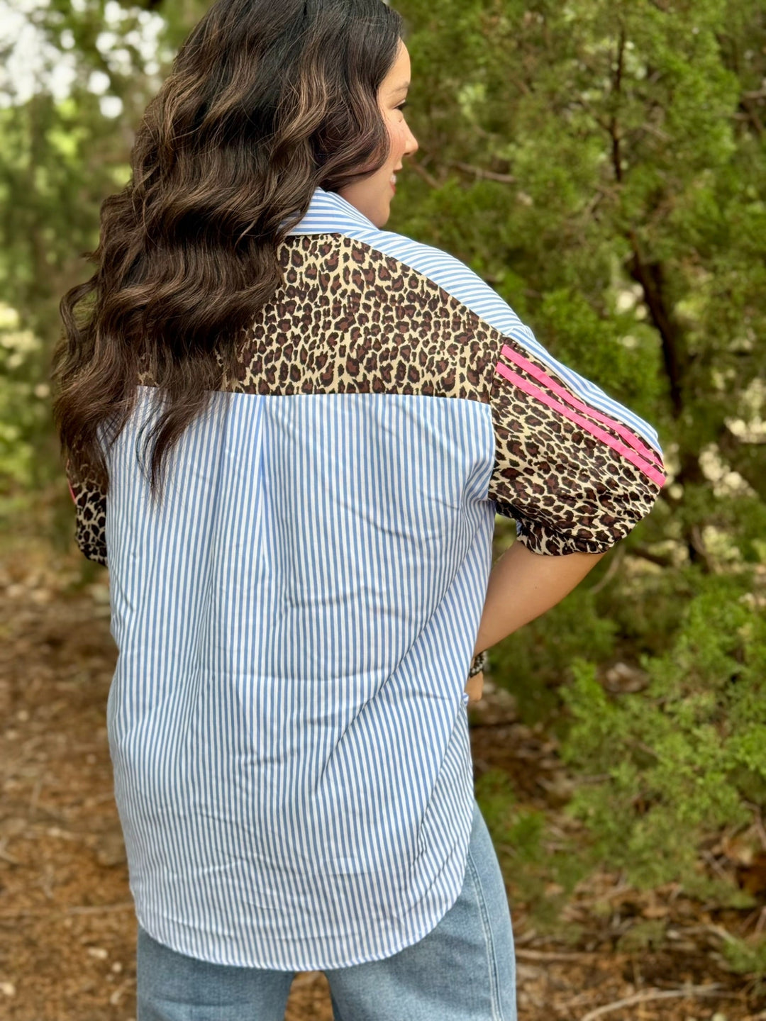 Blueberry Blue & White Stripe Top