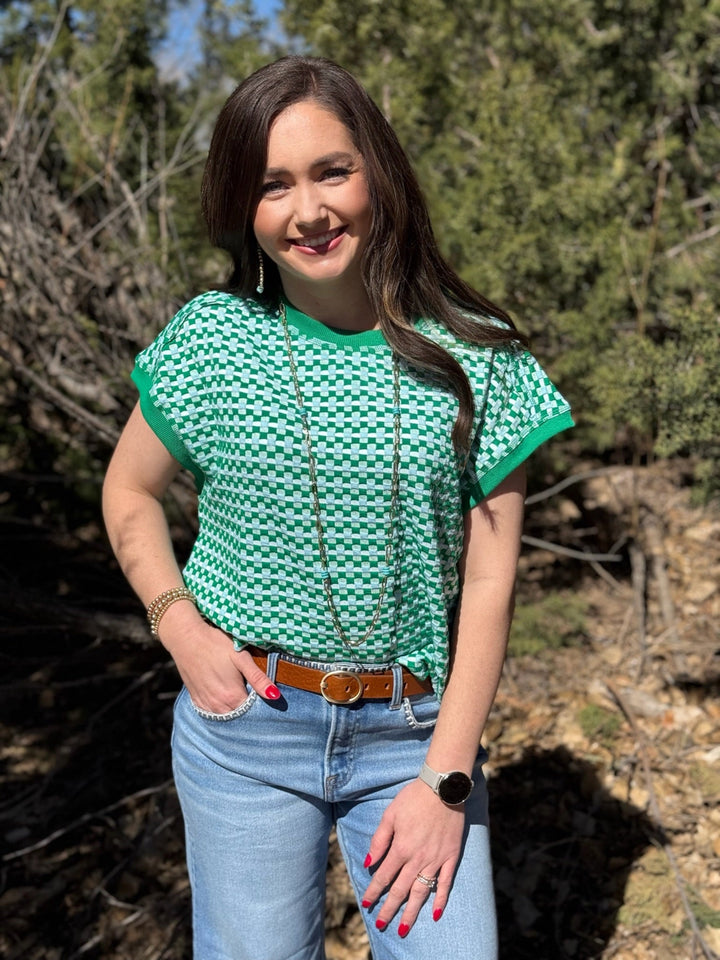 Lucky Check Cap Sleeve Top