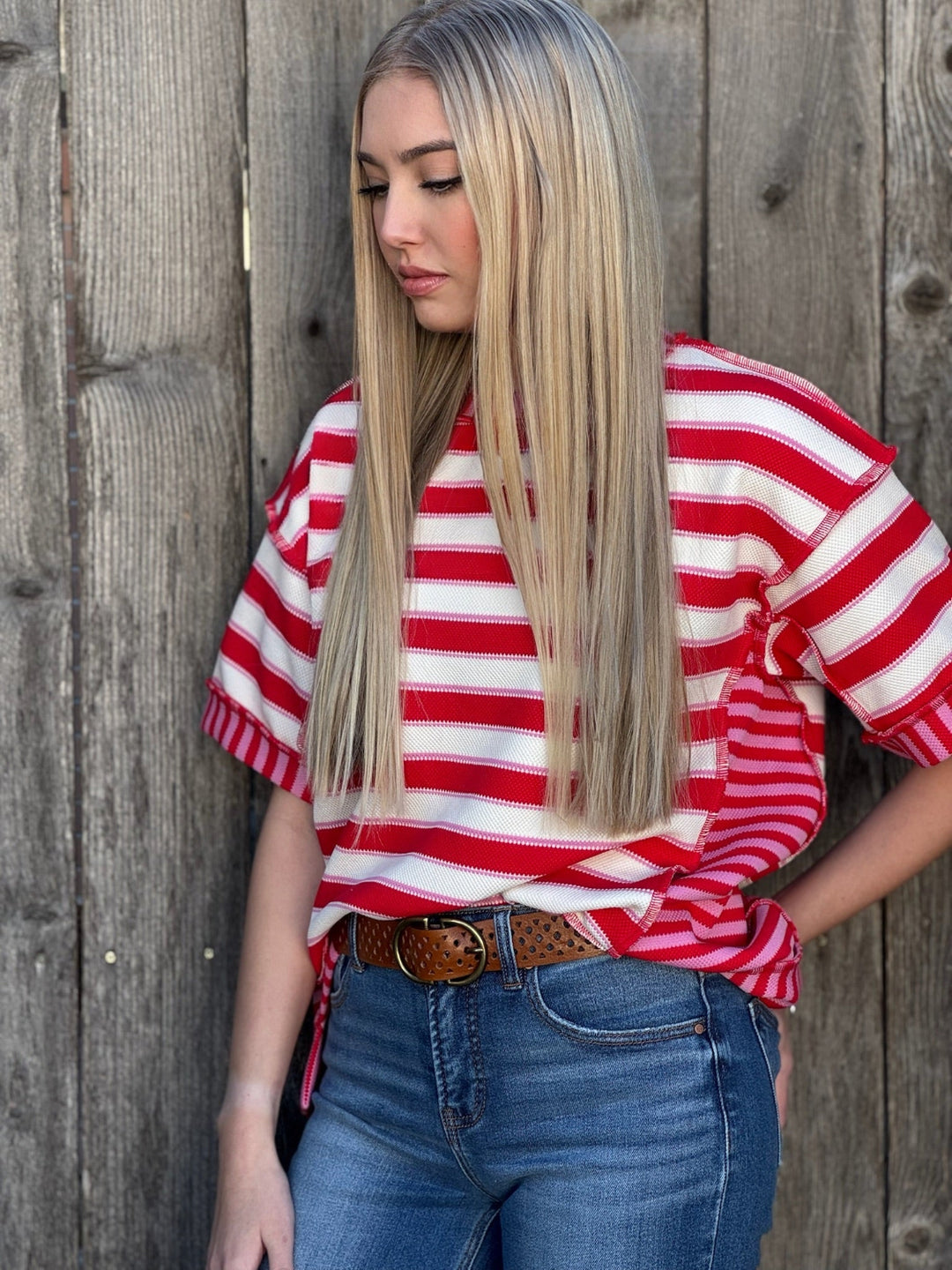 Nellie Red Pink & Cream Top