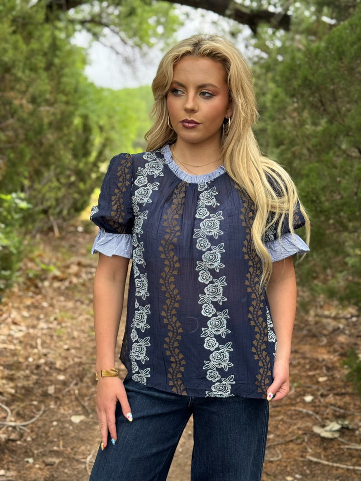 Navy Contrast Blouse
