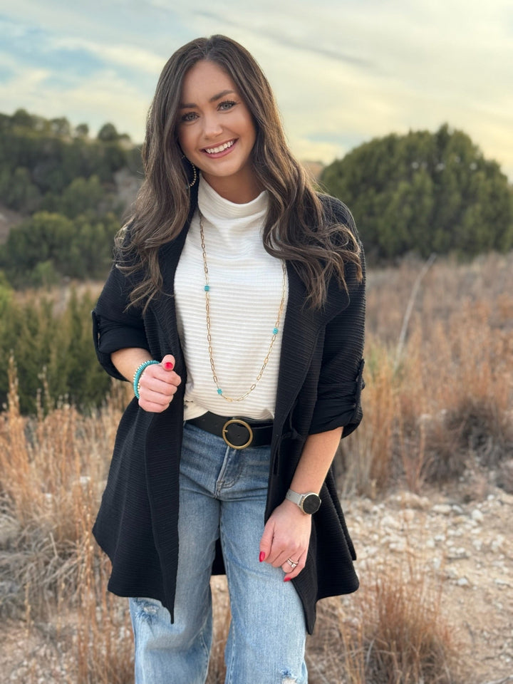 Kaitlyn White Ribbed Drop Shoulder Top