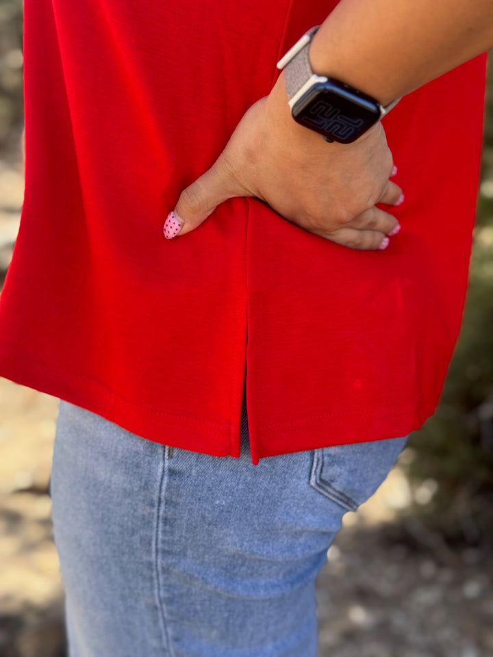 Paige Red V-Neck Top