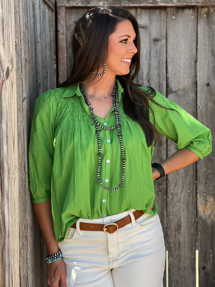 Harlow Green Pleated Blouse by Ivy Jane