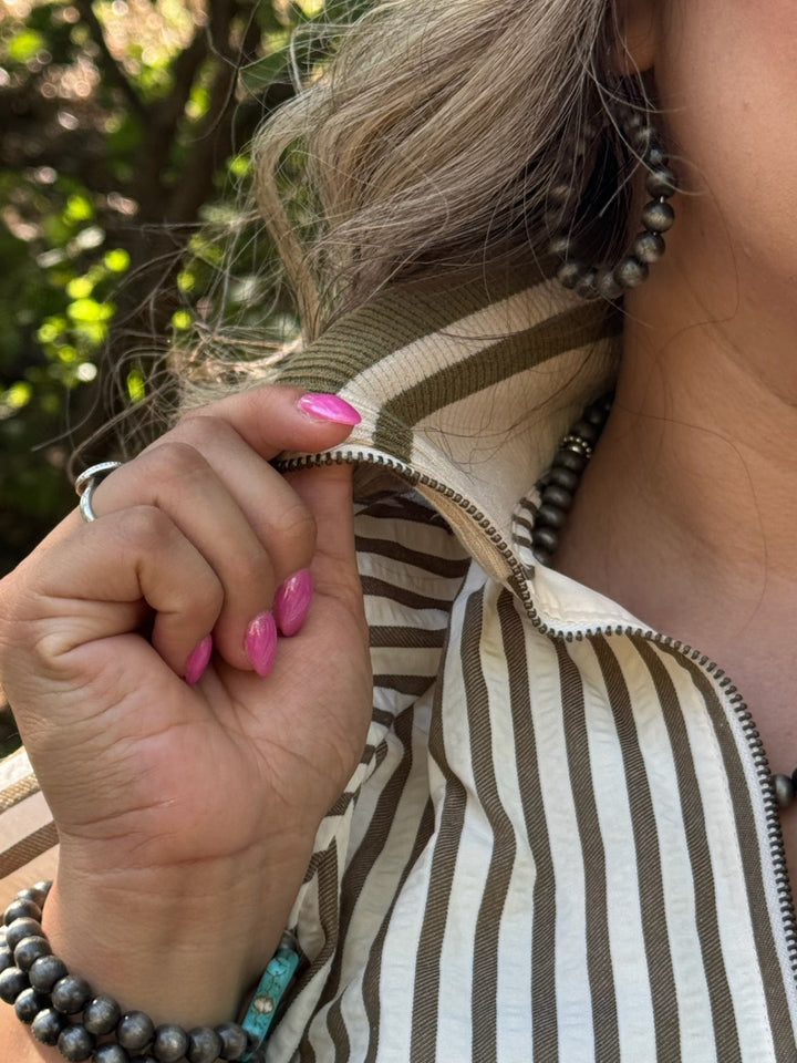 Sara Striped Cream & Olive Top