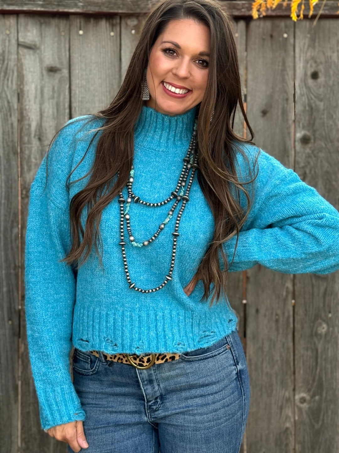 Bret Blue Cowl Neck Sweater