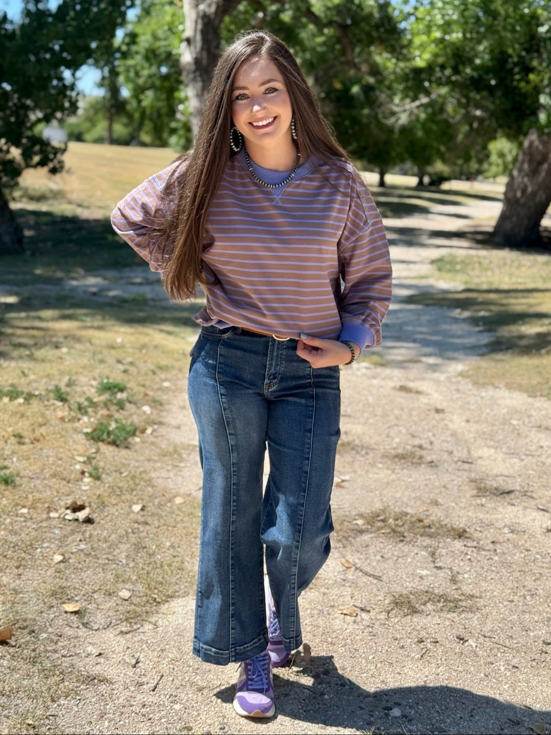Jess Purple & Brown Striped Top