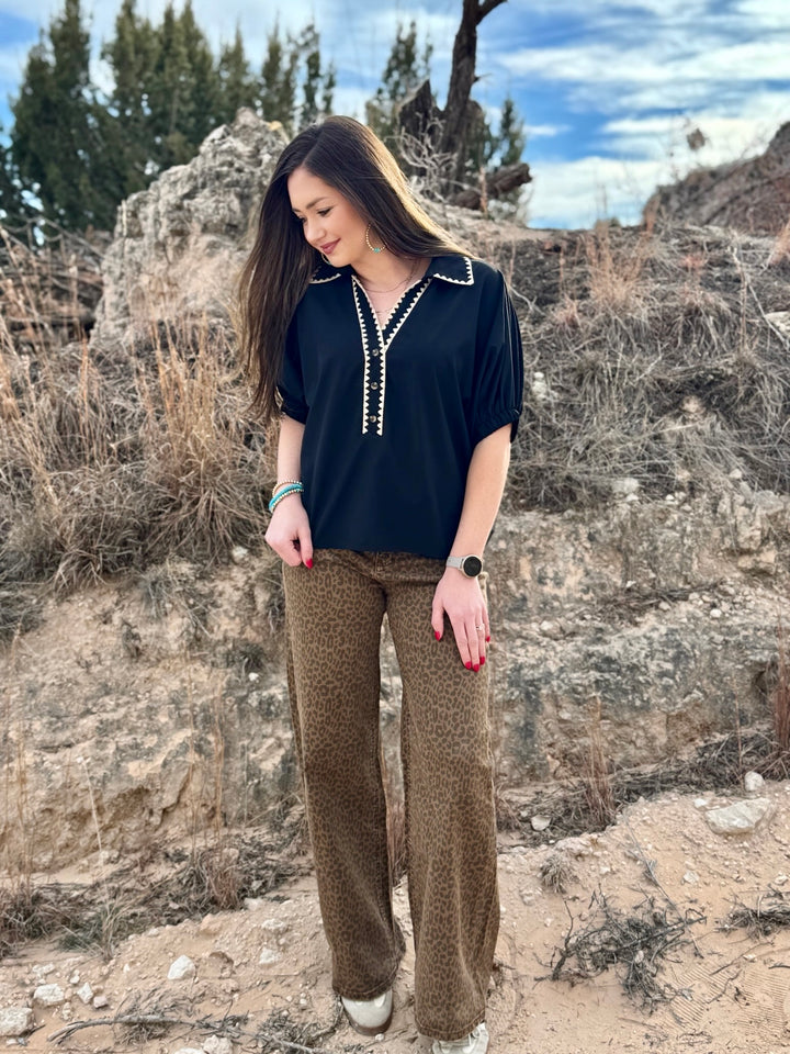 Kara Black Collared Blouse