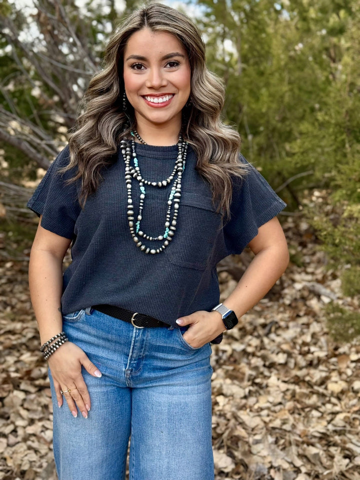 Farran Black Waffle Knit Top