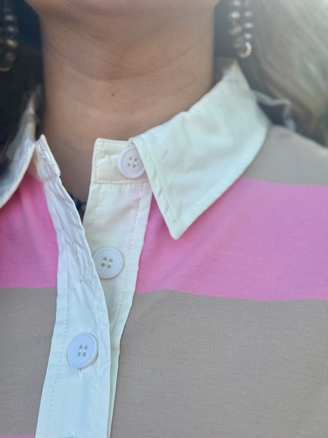 Pink & Tan Wide Stripe Top