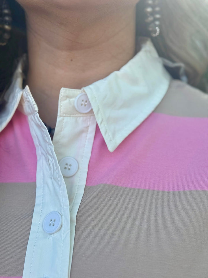 Pink & Tan Wide Stripe Top