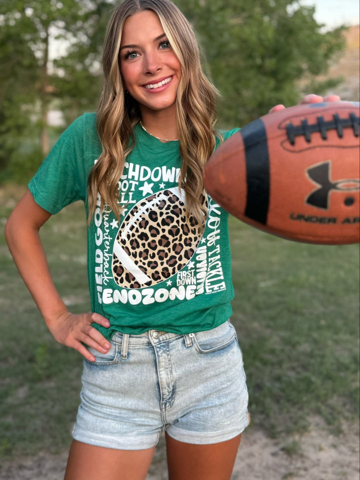 Leopard Football with Scattered Words Tee by Texas True Threads