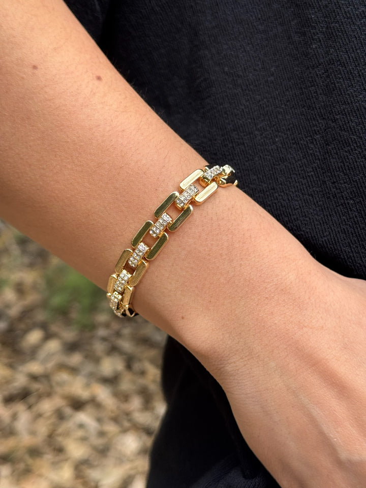 Teri Gold & Rhinestone Link Bracelet