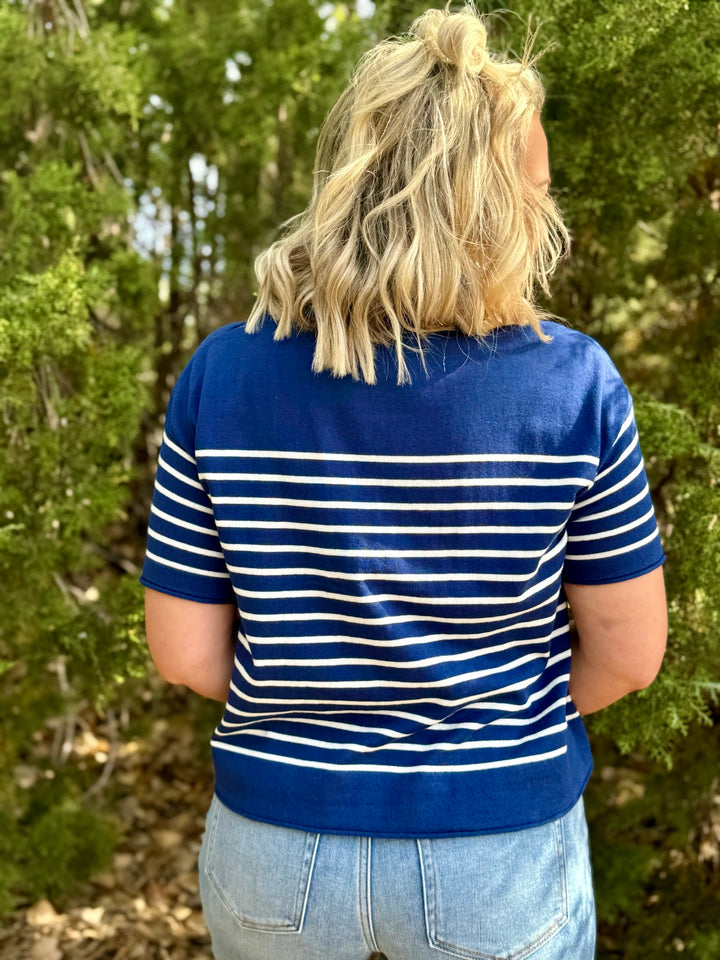 Krista Navy & White Striped Top