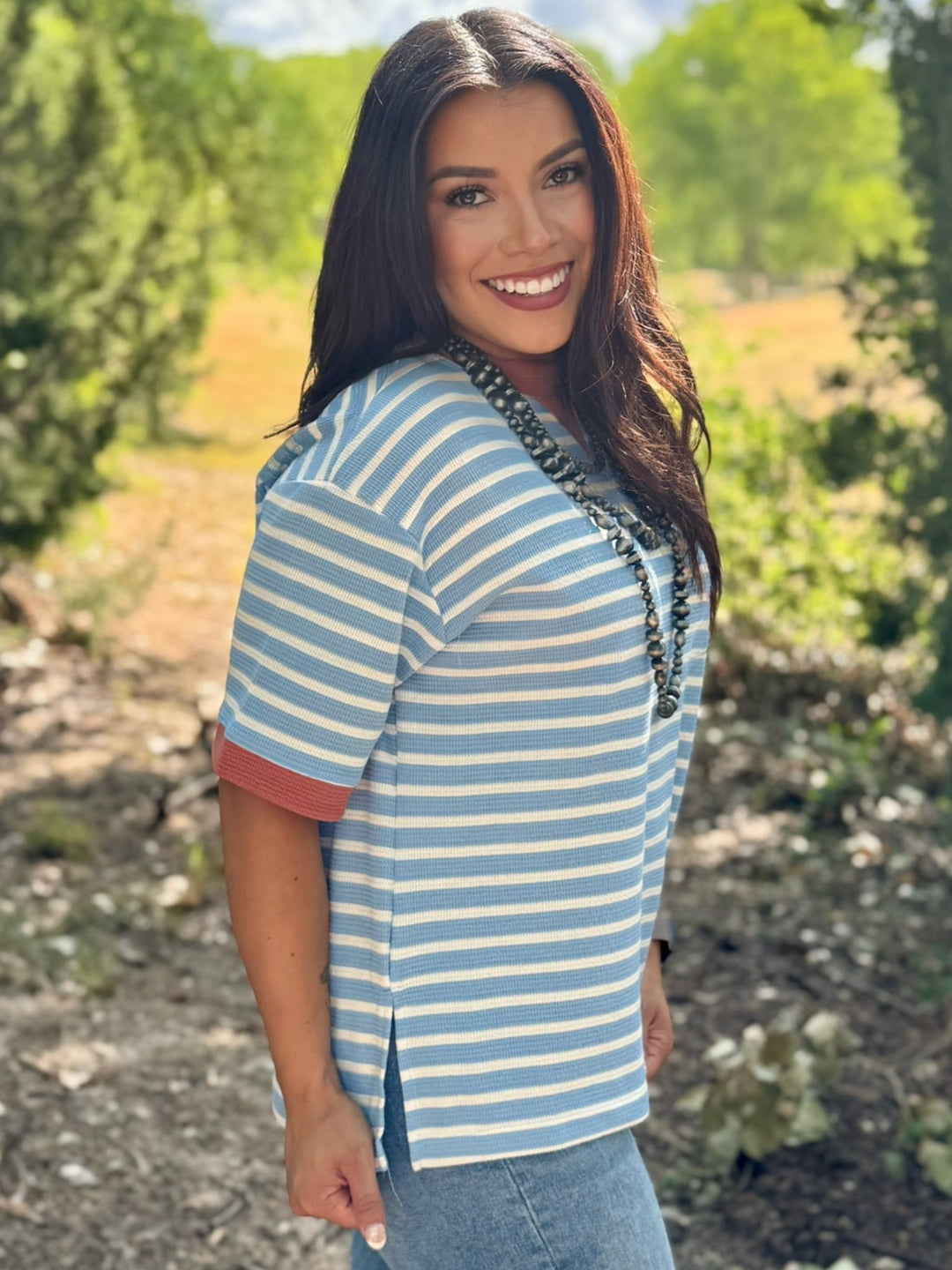 Sunset Blue Striped Top