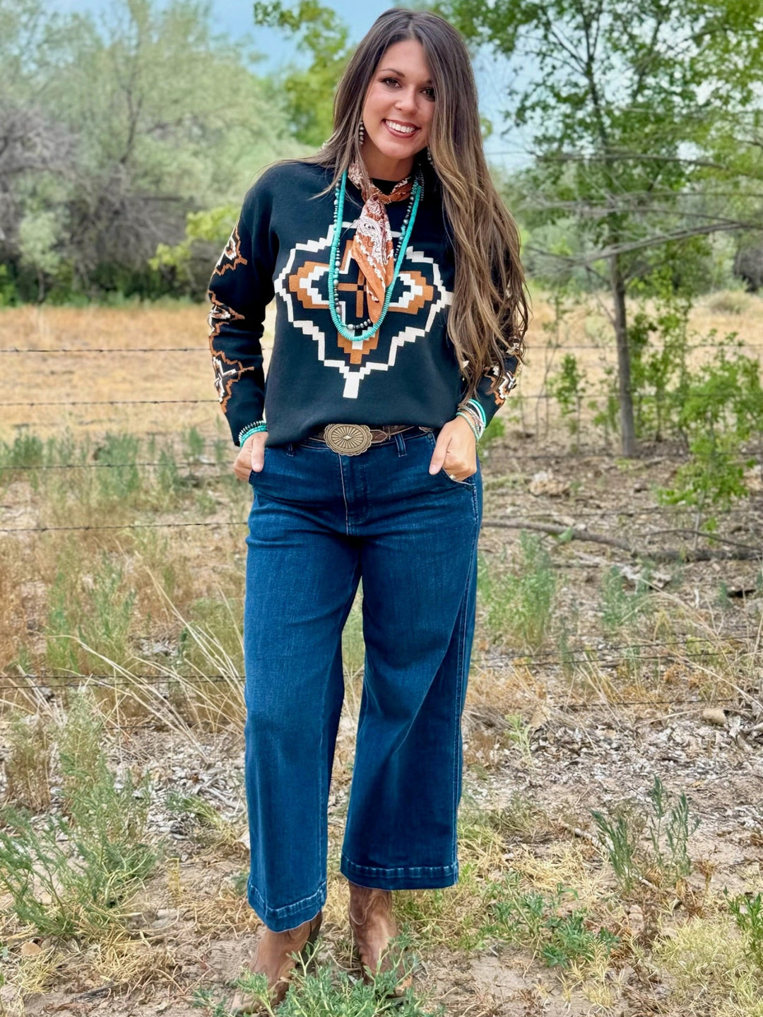 Rowdy Crowd Black Aztec Sweater
