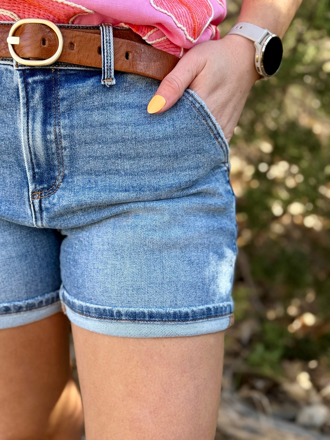 Amberlee Cuffed Hem Denim Shorts by Risen