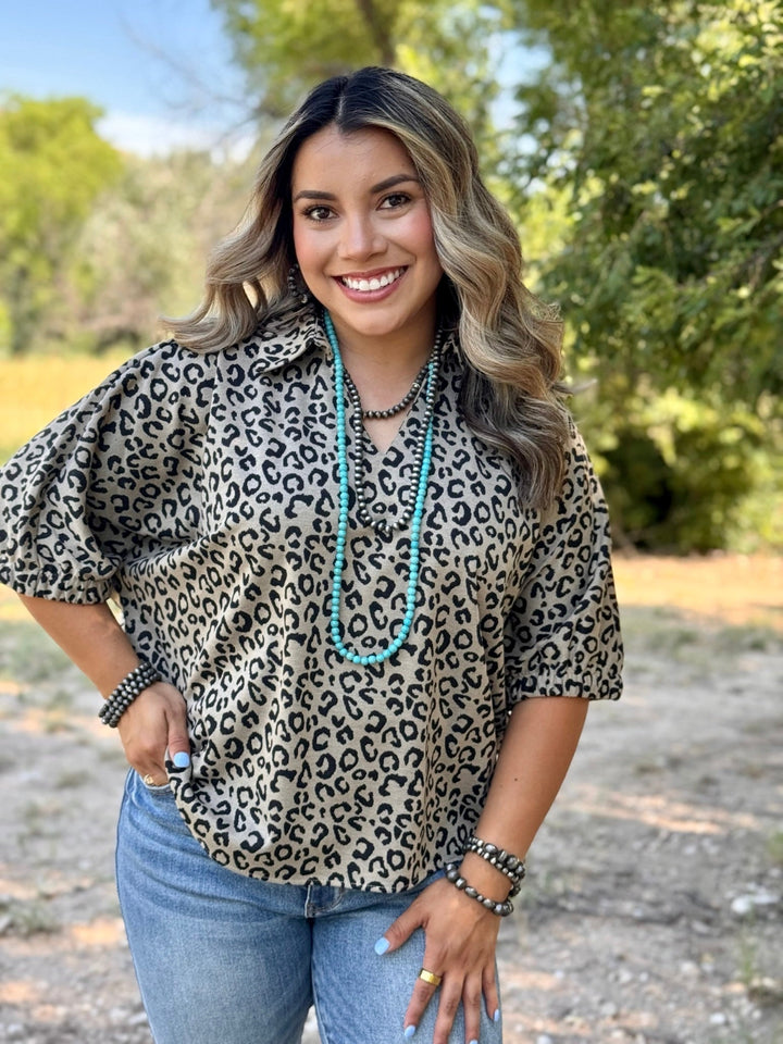 Crystal Collared Leopard Top