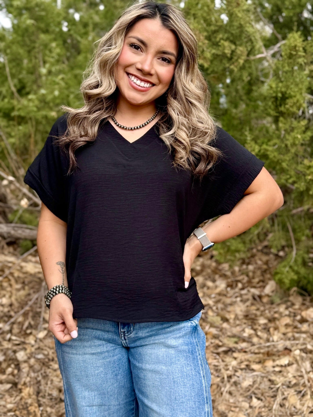 Claire Black V-Neck Top