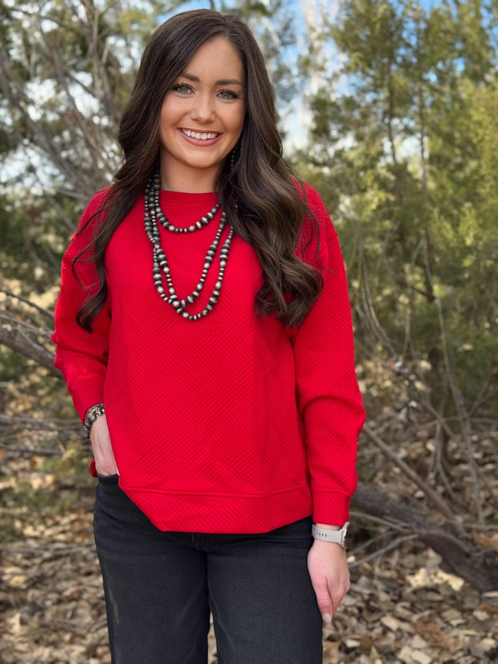 Raven Red Textured Long Sleeve Top