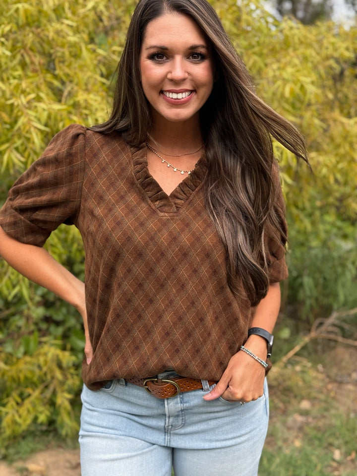 Bella Brown Plaid Top